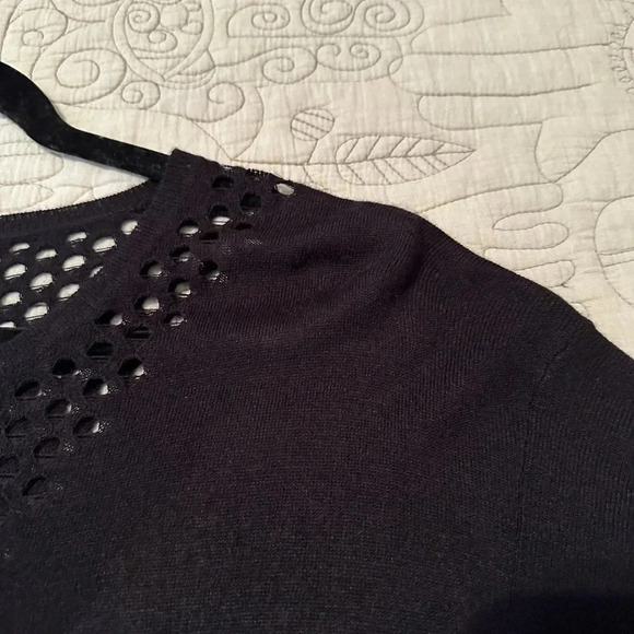 NWT Ella Moss 3/4 Sleeve Black Perforated Lightweight Sweater - Picture 8 of 9